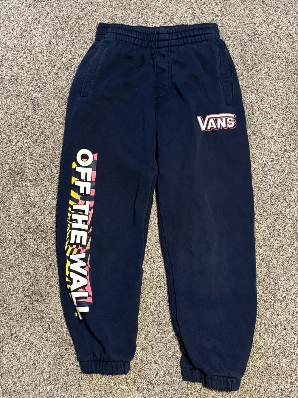 Vans Navy Sweatpants with Multicolor 'OFF THE WALL' Side Print